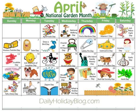 Download Your Free April Holiday Calendar Cute National Holiday
