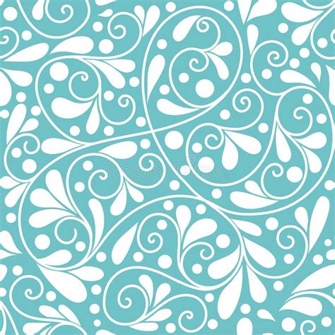 Floral Seamless Pattern Turquoise Linear Background With Leaves Stock