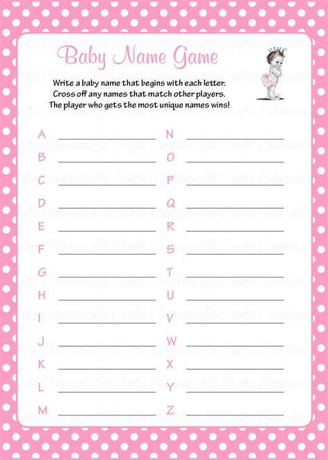 These simple ideas should provide just enough inspiration for you to plan and execute the perfect party for a friend or loved one who is expecting. Baby Name Baby Shower Game - Princess Baby Shower Theme ...