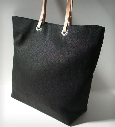 Linen And Leather Tote Bag Black Sac Sac Pochette Tote Bag