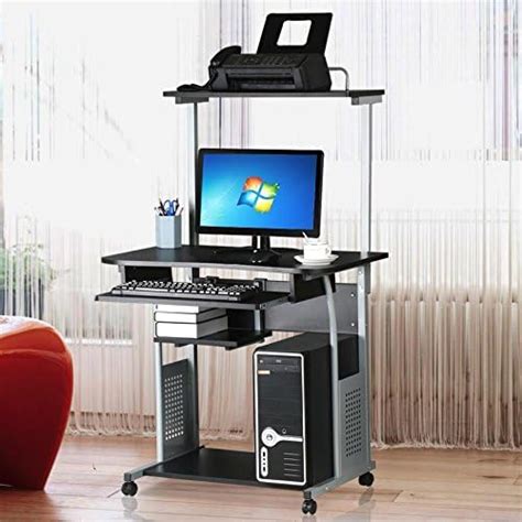Topeakmart 2 Tier Computer Desk With Printer Shelf And Keyboard Tray