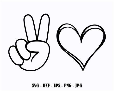 Art And Collectibles Digital Drawing And Illustration Heart Peace Hand
