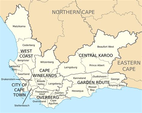 Map Of Municipal Boundaries In The Western Cape South Africa South