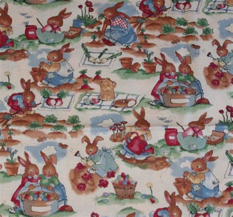 Vintage Easter Fabric 1995 2 Yards Sweet Bunny Rabbits Etsy Easter