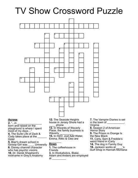 Tv Show Crossword Puzzle Wordmint