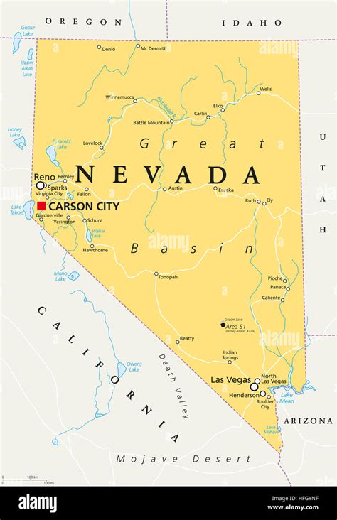 Nevada Political Map With Capital Carson City State In The Western