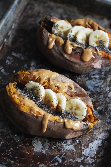 Breakfast Baked Sweet Potatoes With Almond Butter Ambitious Kitchen
