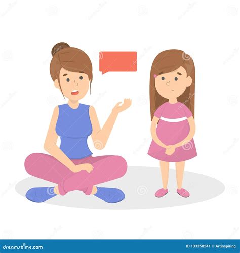 Mother Talk To A Little Child Parent With A Kid Stock Vector