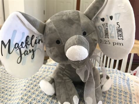 Personalized Stuffed Elephant Big Ear Elephant Birth Etsy