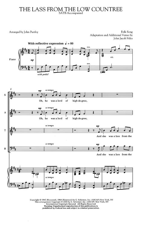 The Lass From The Low Country Sheet Music By John Purifoy Sku