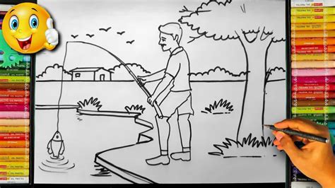 How To Draw Scenery Of Fisherman Step By Step Pencil Drawing Very