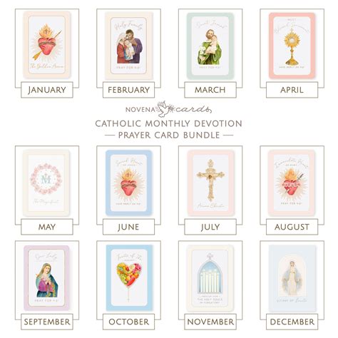 Catholic Monthly Devotion Prayer Card Bundle Novena Cards