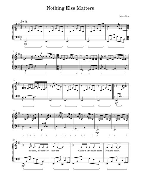 Nothing Else Matters Metallica Sheet Music For Piano Solo