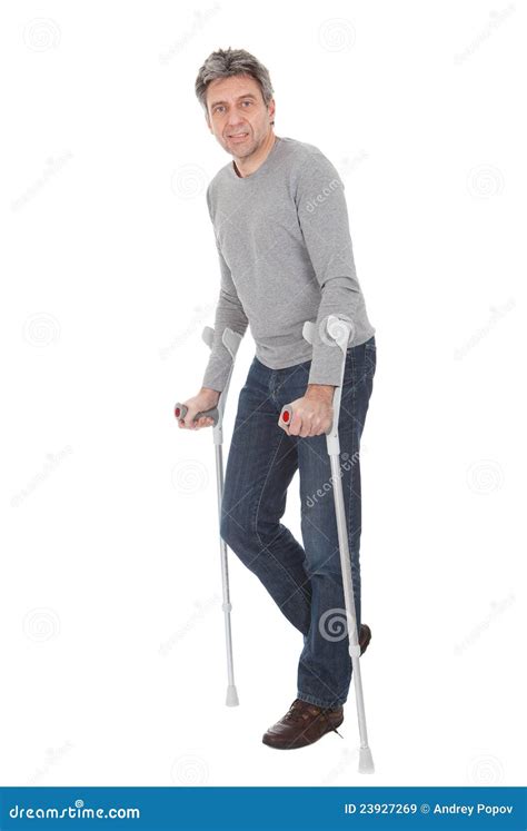 Senior Man Walking Using Crutches Royalty Free Stock Images Image