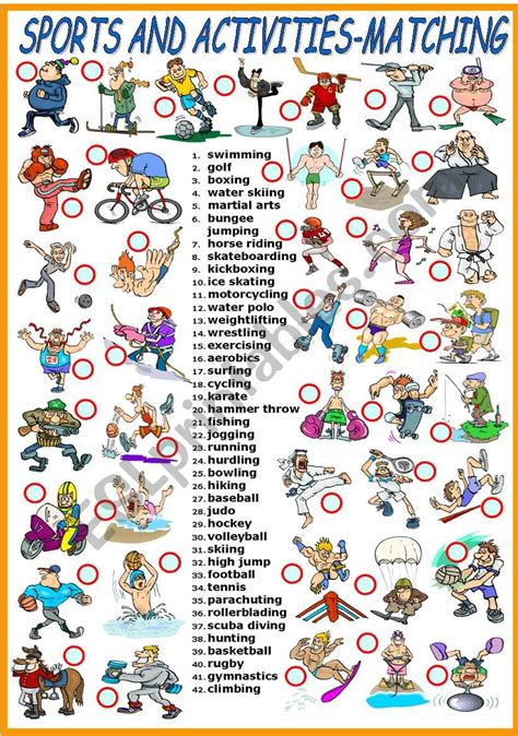 Sports And Activities Matching Exercise B W Version Included Sport English Activities