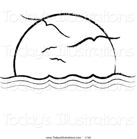 Ocean Sunset Drawing Black And White Sunset Clipart Black And White