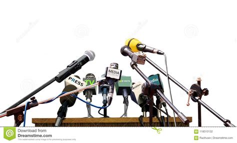 Press Conference Microphones On White Background Stock Photo Image Of