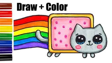 How To Draw Color Nyan Cat Step By Step Easy And Cute Cute Drawings
