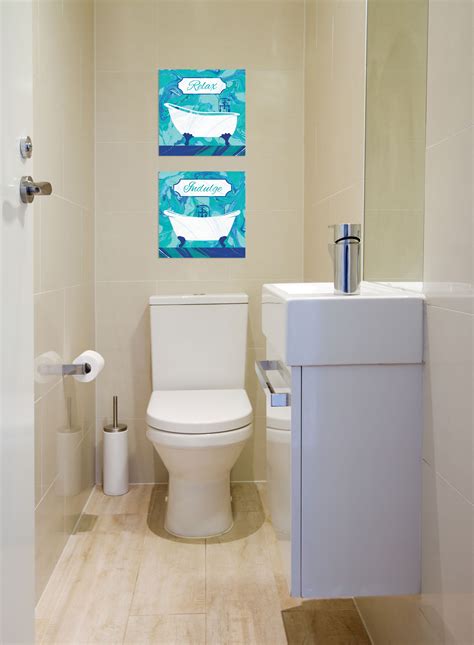 Gango Home Decor Marbled Clawfoot Bathtub Bathroom Wall Art Two Blue