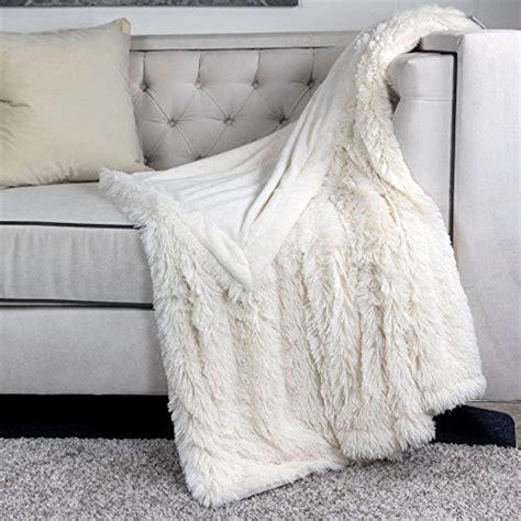 Homey Cozy Faux Fur And Flannel Ivory White Throw Blanket Super Soft Shaggy Fleece Fuzzy