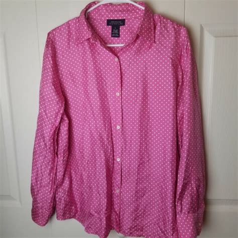 Jones New York 100 Silk L Large Blouse Long Sleeve Pink White Polka