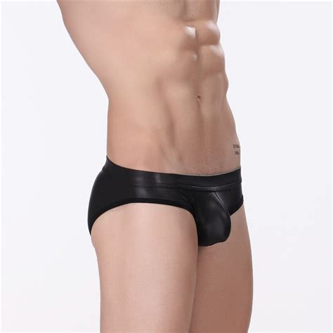 buy sexy underwear men briefs shorts black faux leather panties man low waist u