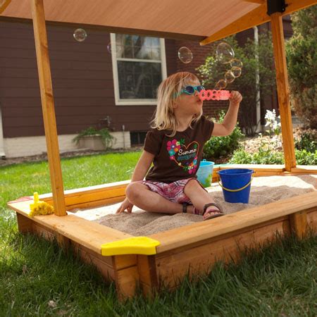 Large Covered Wooden Sandbox Gives Excellent Outdoor Fun To Your Kids ...
