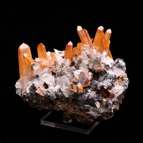 Natural Orange Quartz Crystal Cluster And Flower Shape Specularite