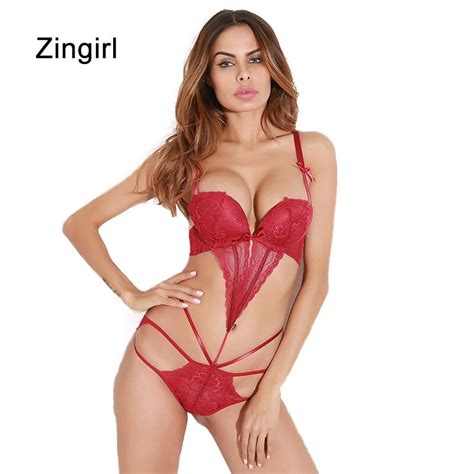 Zingirl Hollow Out Sexy Bodysuits Women Lace Patchwork Red Jumpsuit