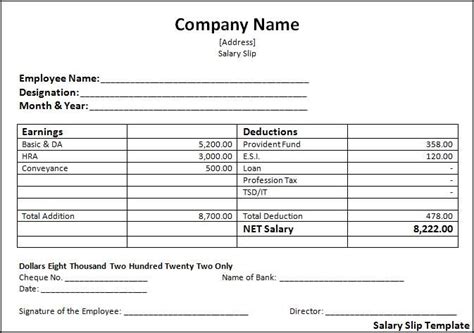 This payslip informs the employee of their gross pay and what deductions were taken out to arrive at their net pay. Free Printable Template of Salary Slip with Company Name ...