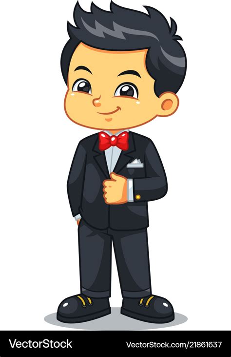 Boy Wearing Black Tuxedo And Red Bowtie Royalty Free Vector