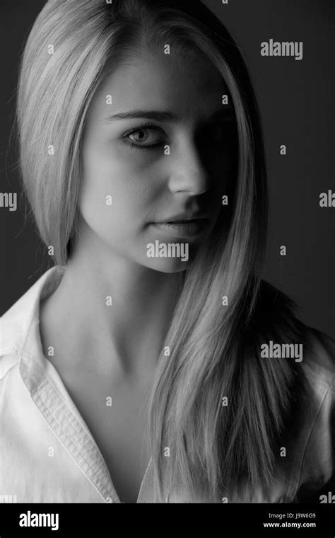 Beautiful Blonde Girl Green Eyes Black And White Stock Photos And Images