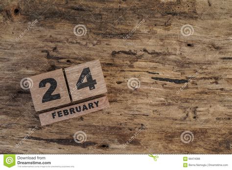 Cube Calendar For February On Wooden Background Stock Photo Image Of