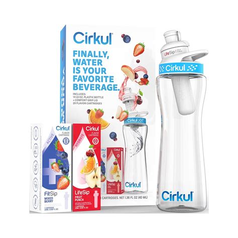 Cirkul 22 Oz Plastic Water Bottle Starter Kit With Blue Lid And 2