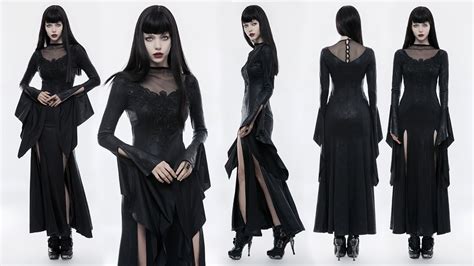 gorgeous black high split lace gothic dress punkravestore