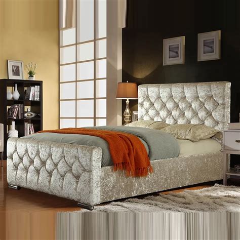 King Size Crushed Velvet Chesterfield Bed Frame Soft Touch Beds