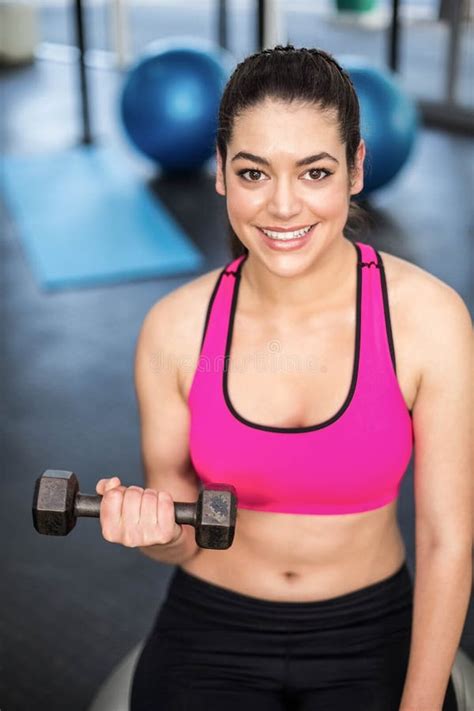 Smiling Fit Woman Lifting Dumbbell Stock Image Image Of Female Person 66175373