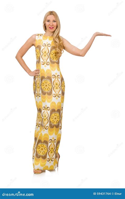 Young Woman Wearing Long Summer Dress Isolated On Stock Photo Image