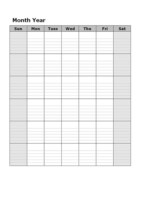 Blank Month Calendar Template Templates Free Printabl