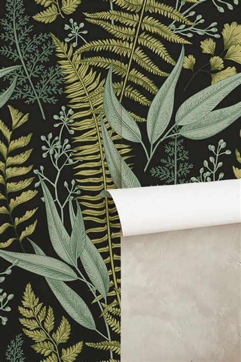 Botanical Greenery Peel And Stick Wallpaper Fern Wallpaper Etsy