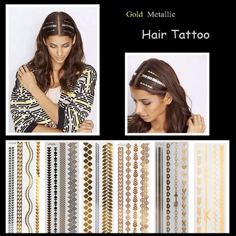 1pcs new flash leaf gold temporary hair tattoo sexy women hair wrist body art jewelry tattoo