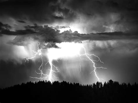 Lightning Storm Rain Clouds Sky Nature Thunderstorm