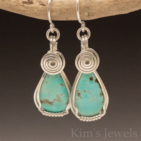 Turquoise Teardrop Sterling Silver Wire Wrapped Earrings Kim S Jewels