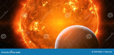 Exploding Sun In Space Close To Planet Earth Stock Illustration