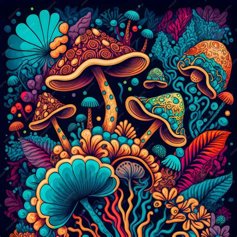 Premium Photo Psychedelic Mushrooms Limited Colors Pattern