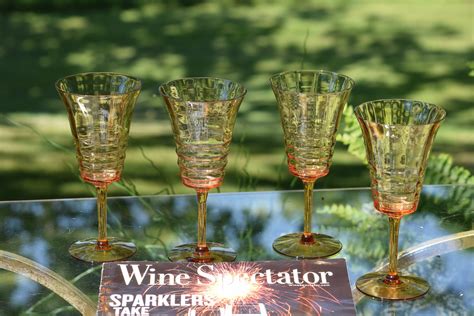 4 Vintage Amber Wine Glasses Set Of 4 Vintage Amber Optic Wine