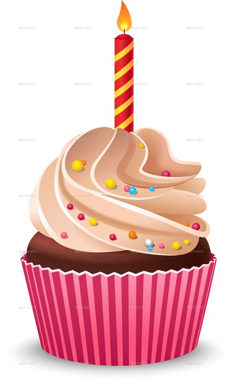 Birthday Cupcake With Burning Candle Vectors Graphicriver