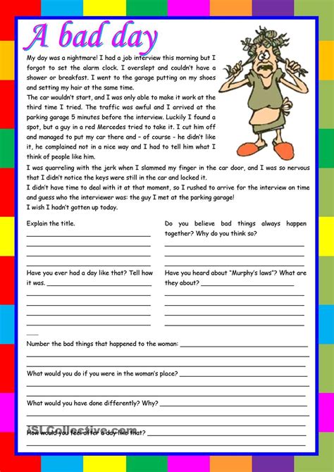 Reading And Writing Comprehension Worksheet