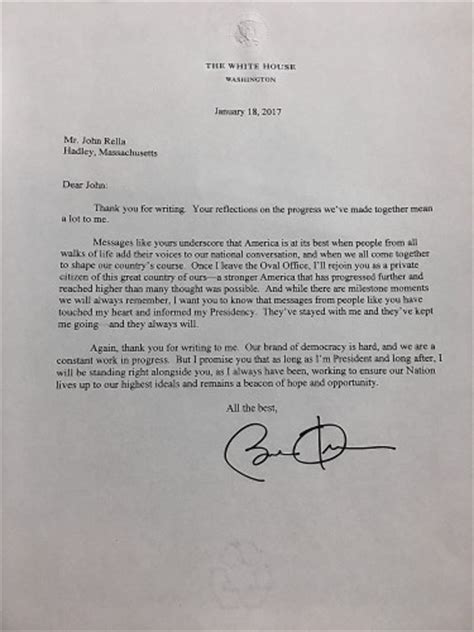 Hadley Resident Received Letter From Former President Obama