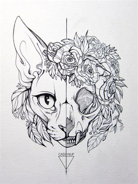 Just a few lines that male up a cat design, simple tattoo. cat skull tattoo design | Tumblr